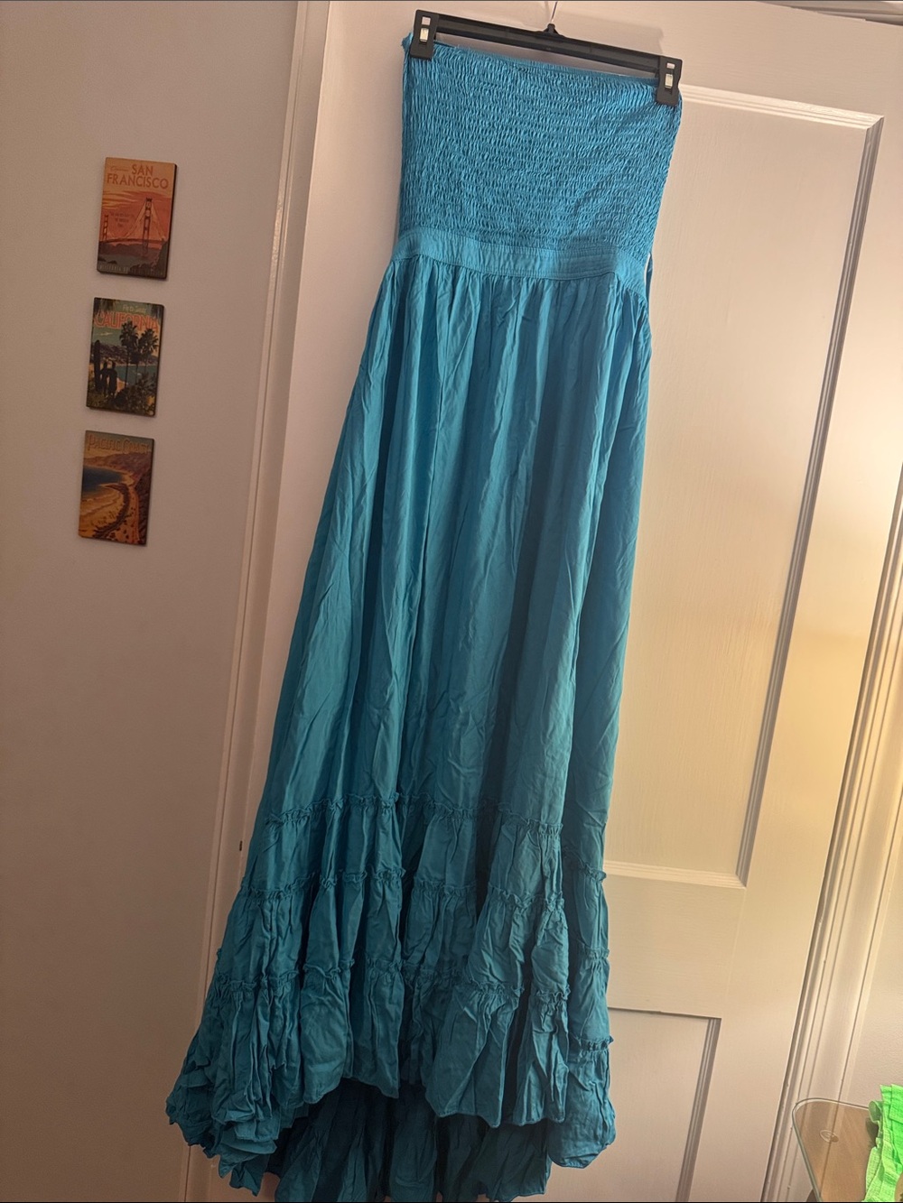 Women's Strapless Turquoise Maxi Skirt with Smocked Waist